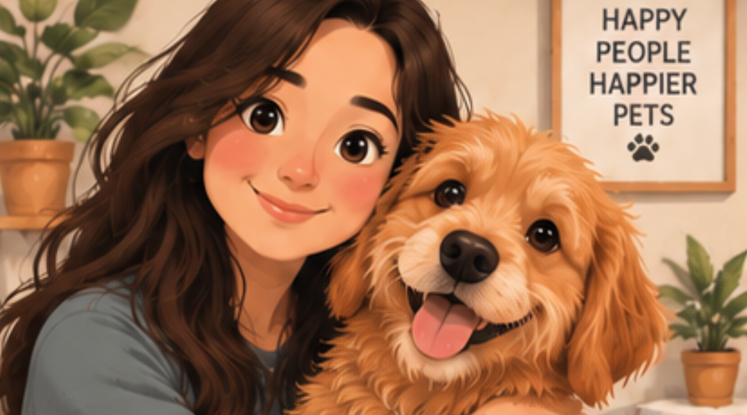 AI-generated cartoon portrait with a dog and no AVI-SPL branding
