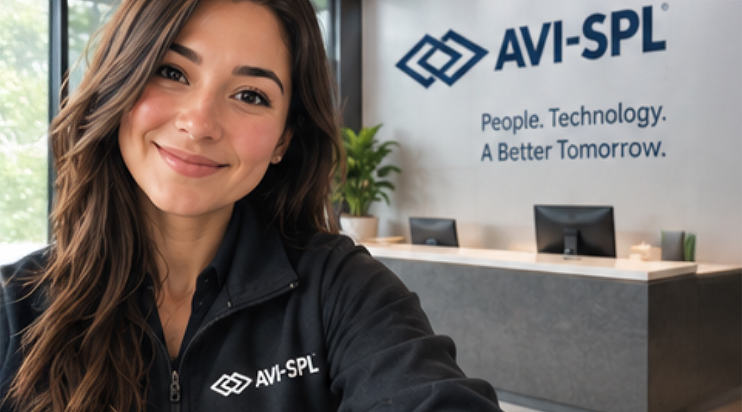 AI-generated employee image using AVI-SPL branding